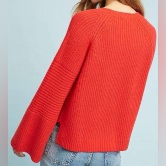 Anthropologie Needle Leah Ribbed Pullover Bell Sleeve Sweater Orange - Picture 4 of 5